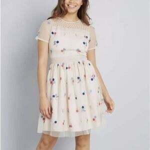 ModCloth Blush Dreamy Details Floral Embroidered Beaded Mini Dress Size 4XL 4X